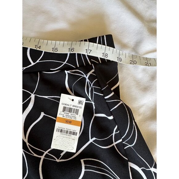 Alfani Skirt Plus Sz16W Midi Cobalt Breeze Black White Floral Elastic Waist NEW - Picture 10 of 12